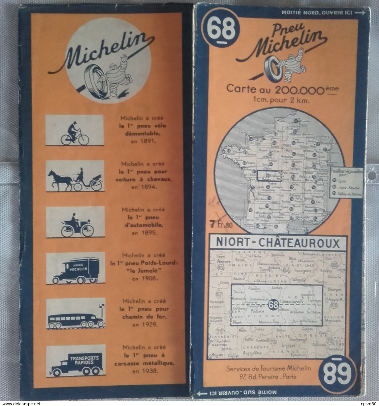 Carte Géographique MICHELIN - N° 068 - NIORT / CHATEAUROUX - 1941 - Roadmaps