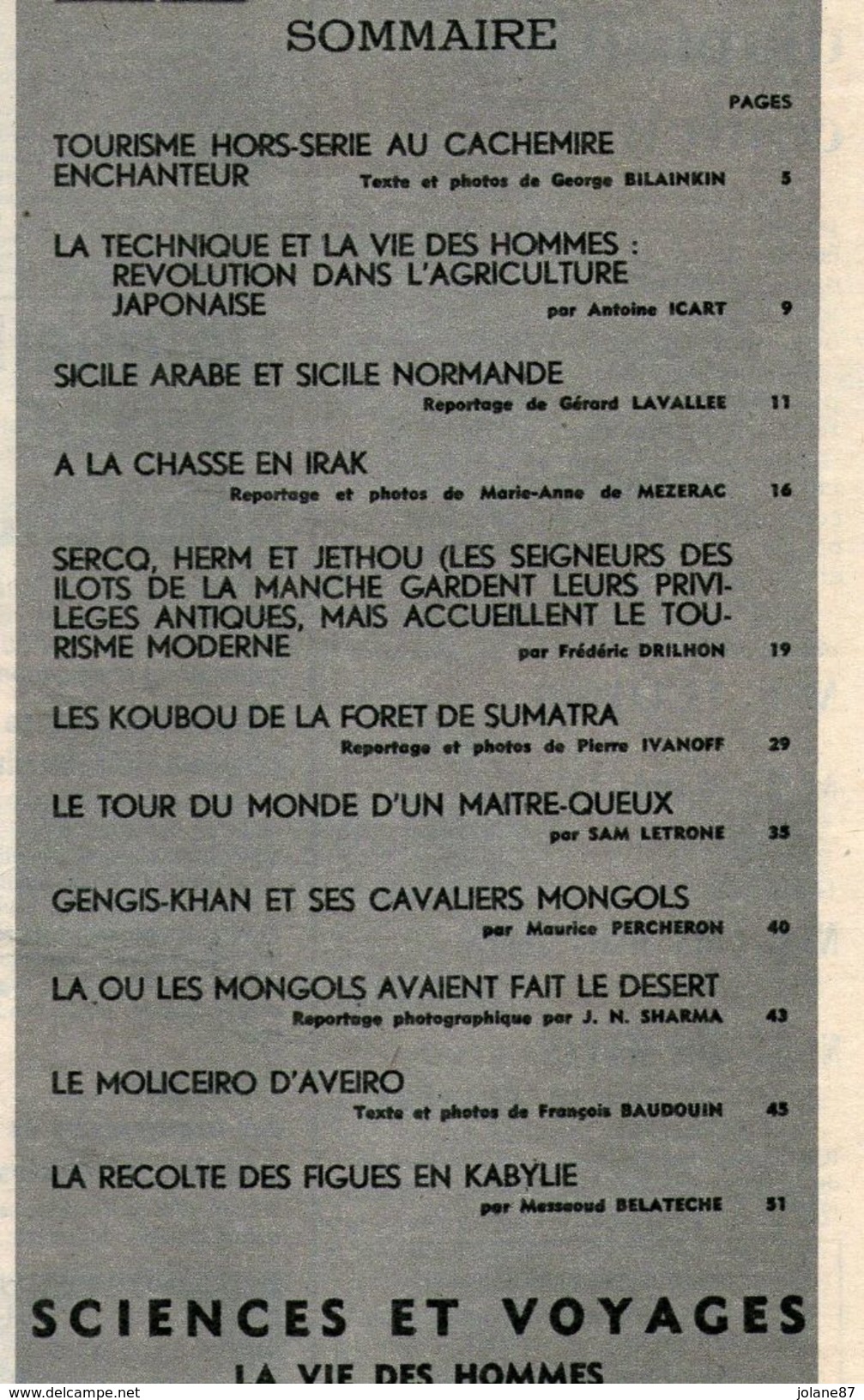 SCIENCES ET VOYAGES 1963  N° 208   CACHEMIRE  JAPON SICILE IRAK SERCQ HERM ET JETHOU  SUMATRA MONGOLS MOLICEIRO D AVEIRO - Wissenschaft