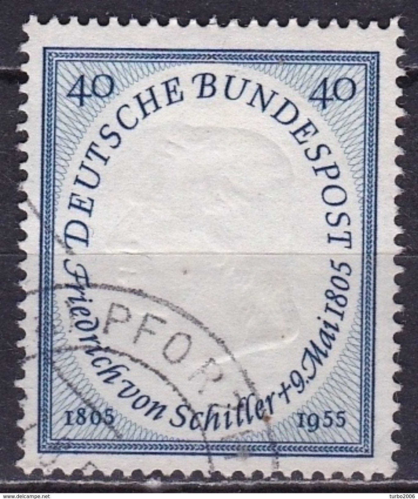 BRD 1955 150. Todestag Von Friedrich Von Schiller 40 Pf. Blau Michel 210 - Gebruikt