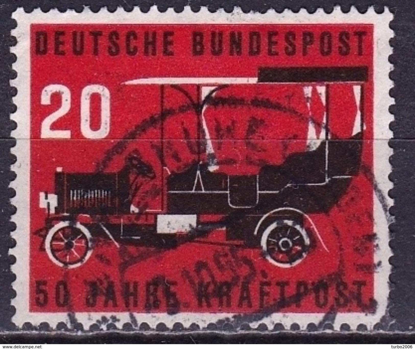 BRD 1955 50 Jahre Krftpost 20 Pf Rot / Schwarz Michel 211 - Gebruikt