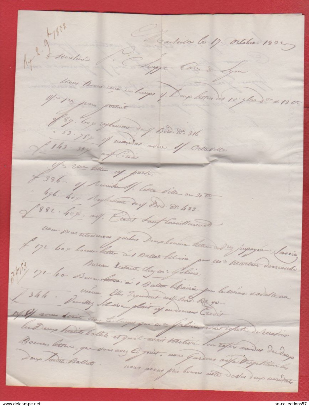 Lettre   / De Marseille  / Pour Lyon   / 19 Octobre 1832 - 1801-1848: Precursors XIX