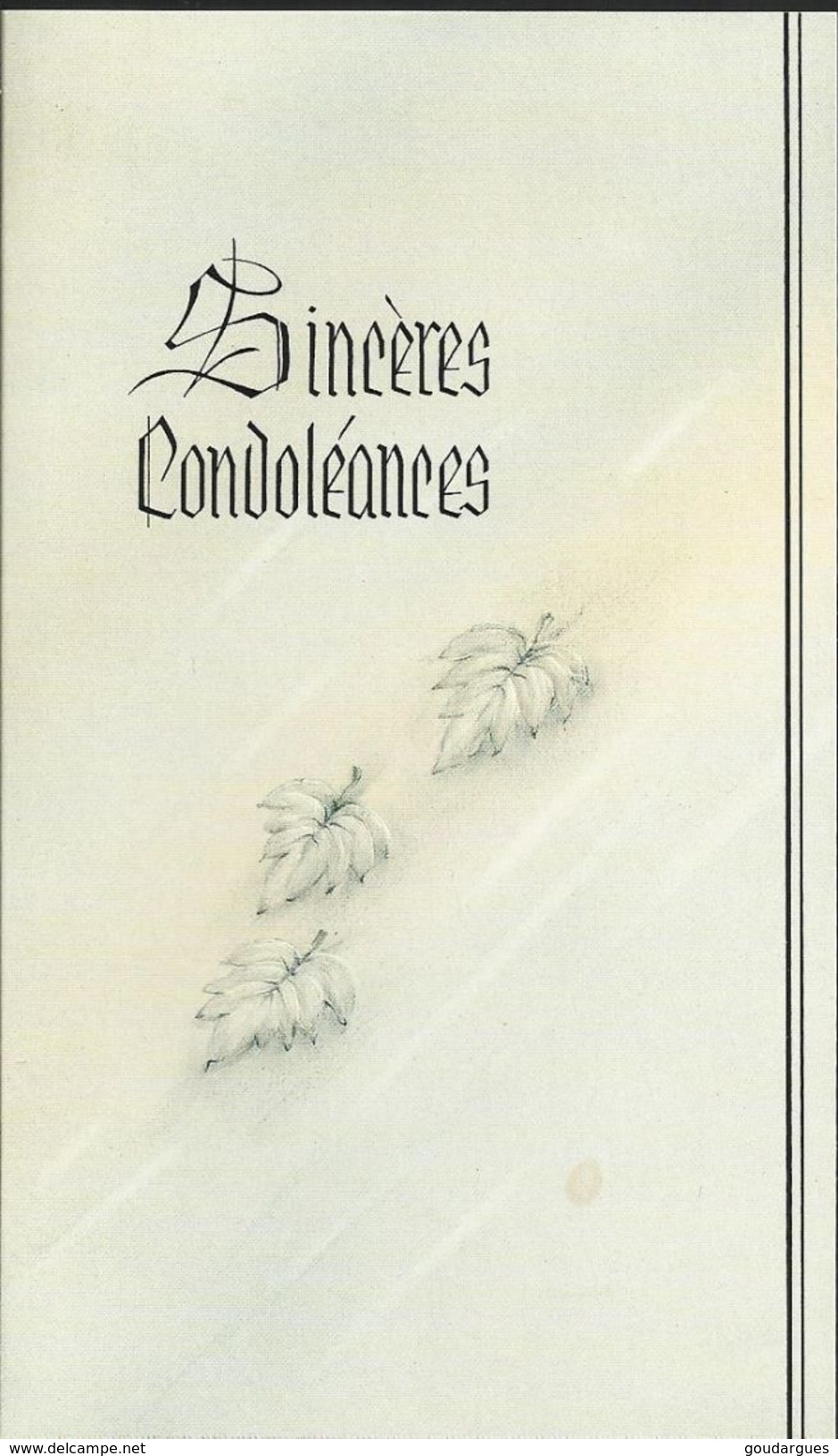 Sincères Condoléances - Carte 2 Volets 15,5 X 9 Avec Une Petite Feuille - Autres & Non Classés