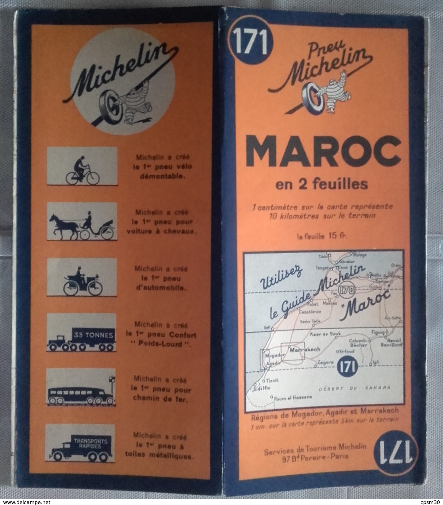 Carte Géographique MICHELIN - N° 171 MAROC En Deux Feuilles- 1941 - Callejero