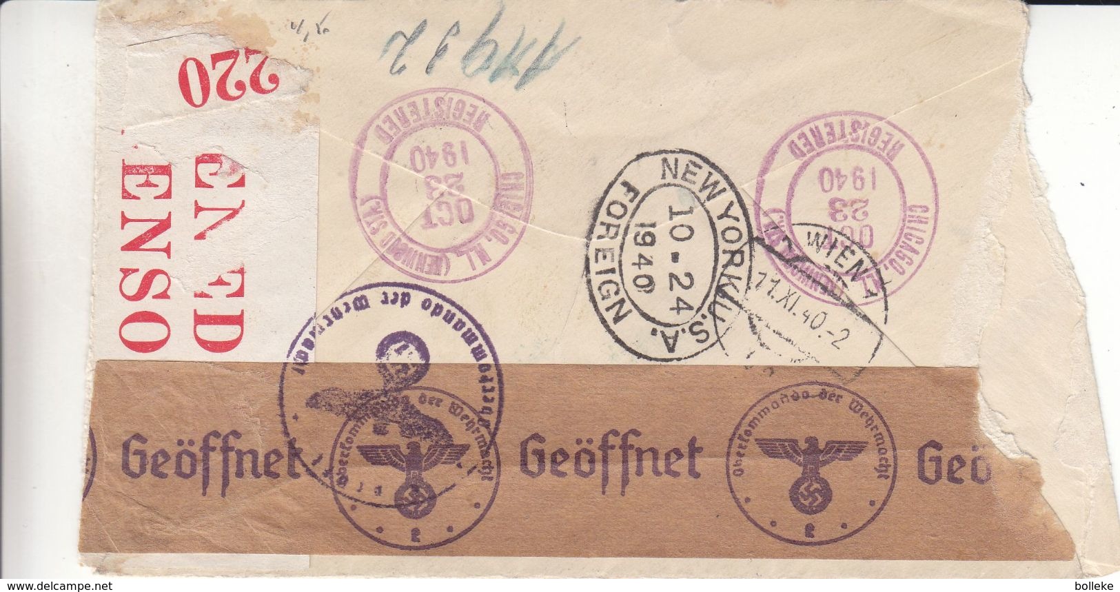 Etats Unis - Lettre Recom De 1940 - Oblit Chicago - Exp Vers Vienne - Griffe Trans Atlantic Air Mail - Avec 2 Censures - Lettres & Documents