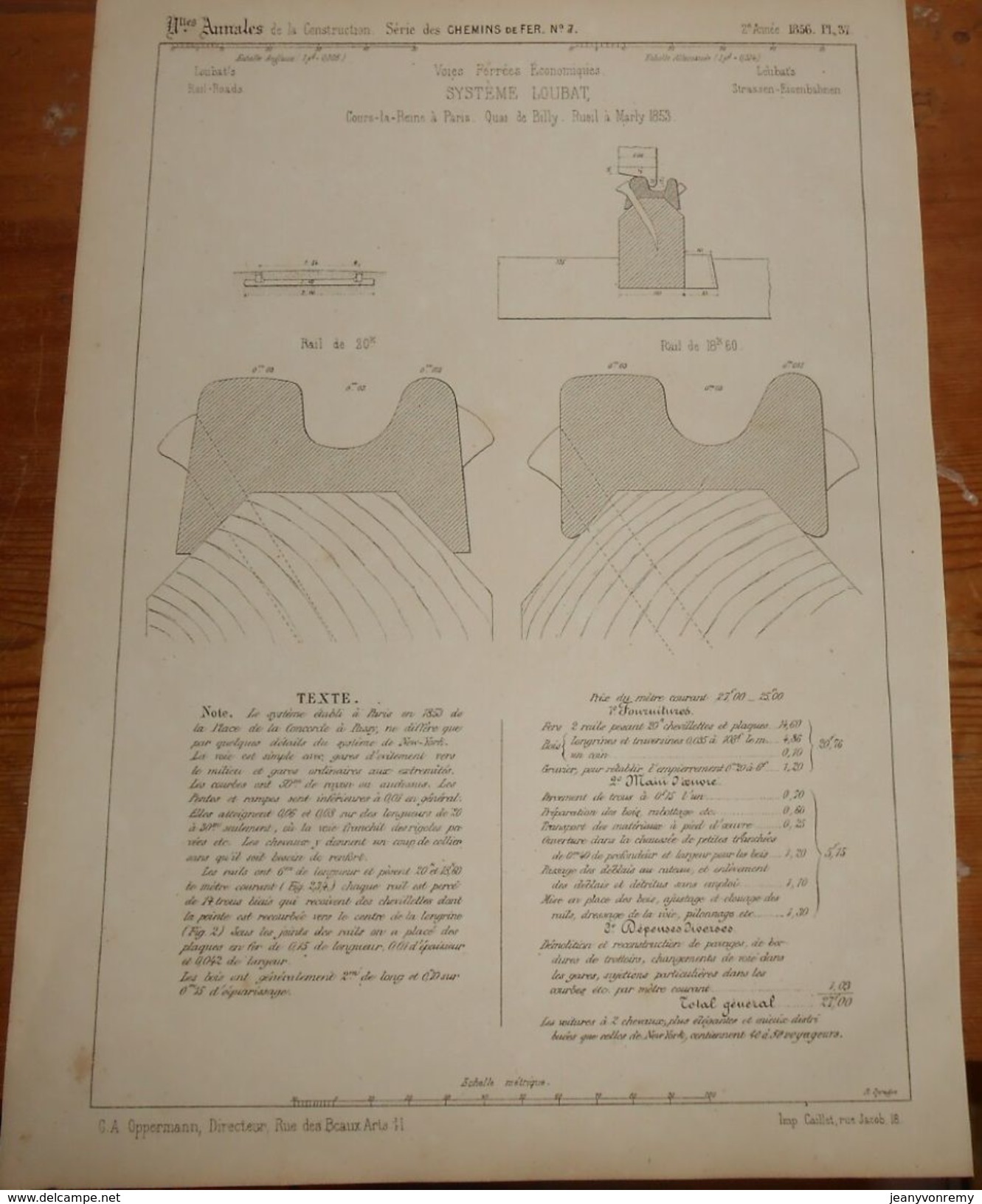 Plan Des Voies Ferrées Système Loubat. De La Place De La Concorde à Passy. 1856. - Travaux Publics