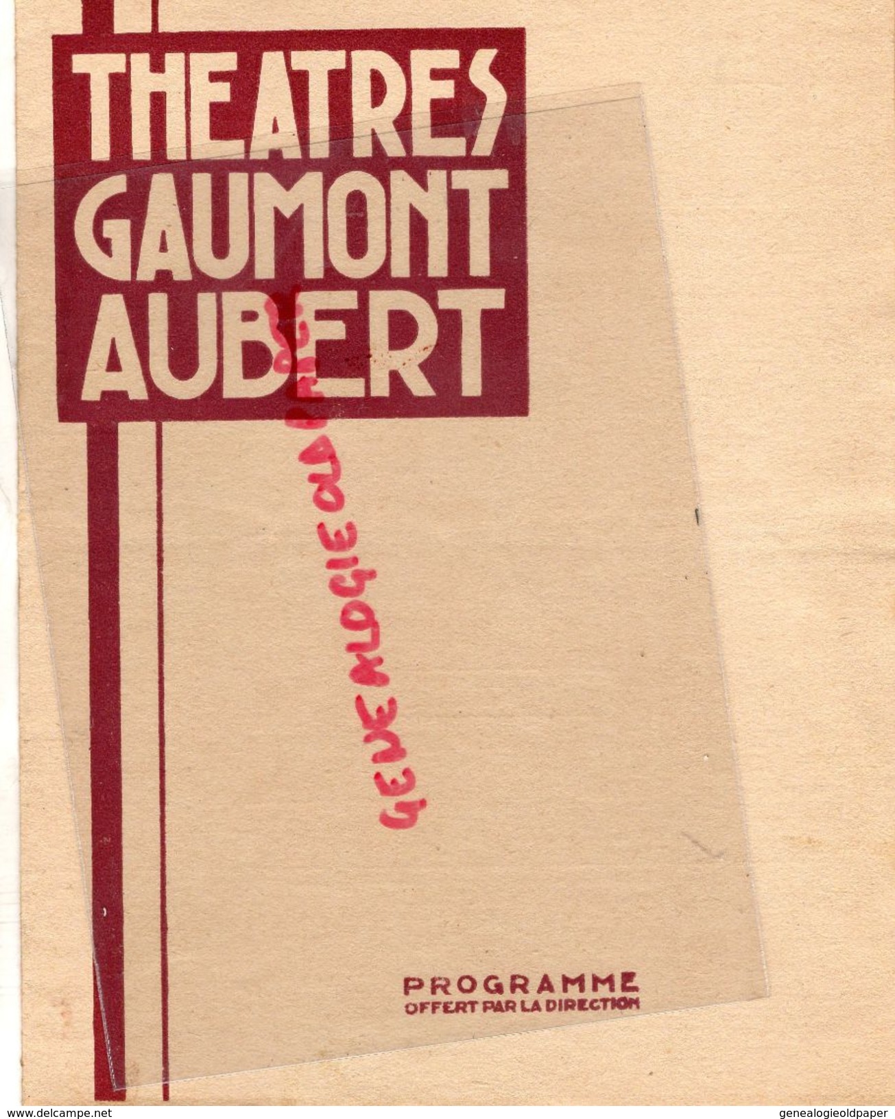 33- BORDEAUX- RARE PROGRAMME THEATRES GAUMONT AUBERT-LE MARI GARCON-NU COMME UN VER-CARDONY-CADIOT-LOUIS LEGER - Programme