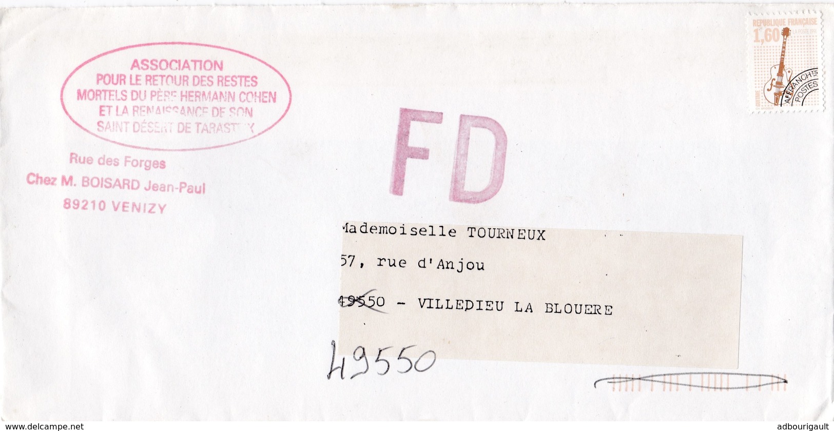 Lettre Enveloppe Fd Affranchie Affranchsissement En Nombre Poste Guitare 1.60 - 1989-2008