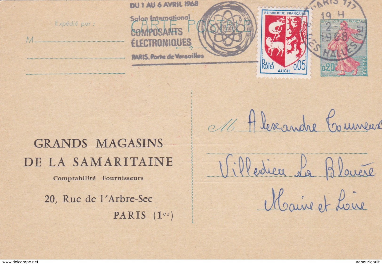 Entier Postal Type Semeuse Lignee 0.20 Fr F Grands Magasins De La Samaritaine Paris 1er 1968 Chaussures Comptabilite - Postales  Transplantadas (antes 1995)