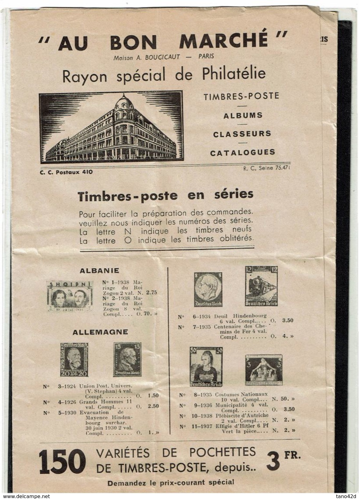 BR39 - AU BON MARCHE RAYON PHILATELIE MARS 1939 ENCART 3 VOLETS  6 FACADES - Auktionskataloge