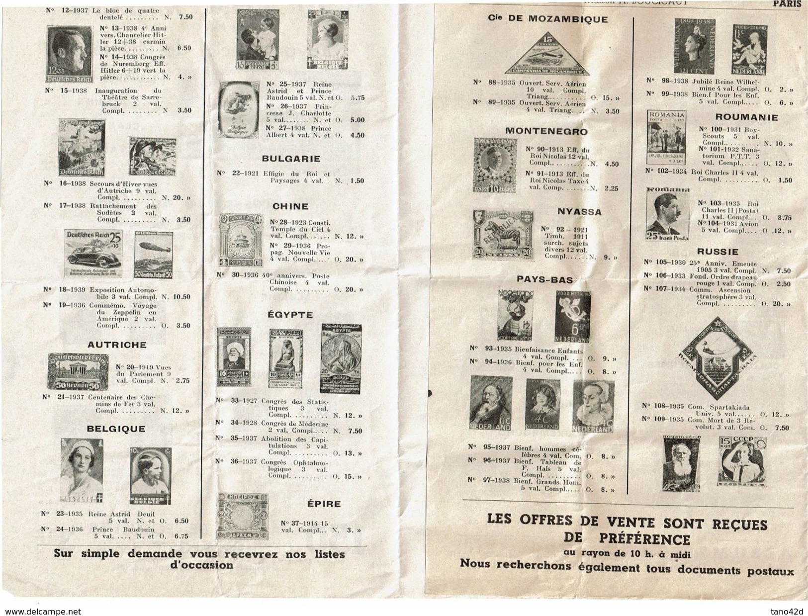 BR39 - AU BON MARCHE RAYON PHILATELIE MARS 1939 ENCART 3 VOLETS  6 FACADES - Auktionskataloge
