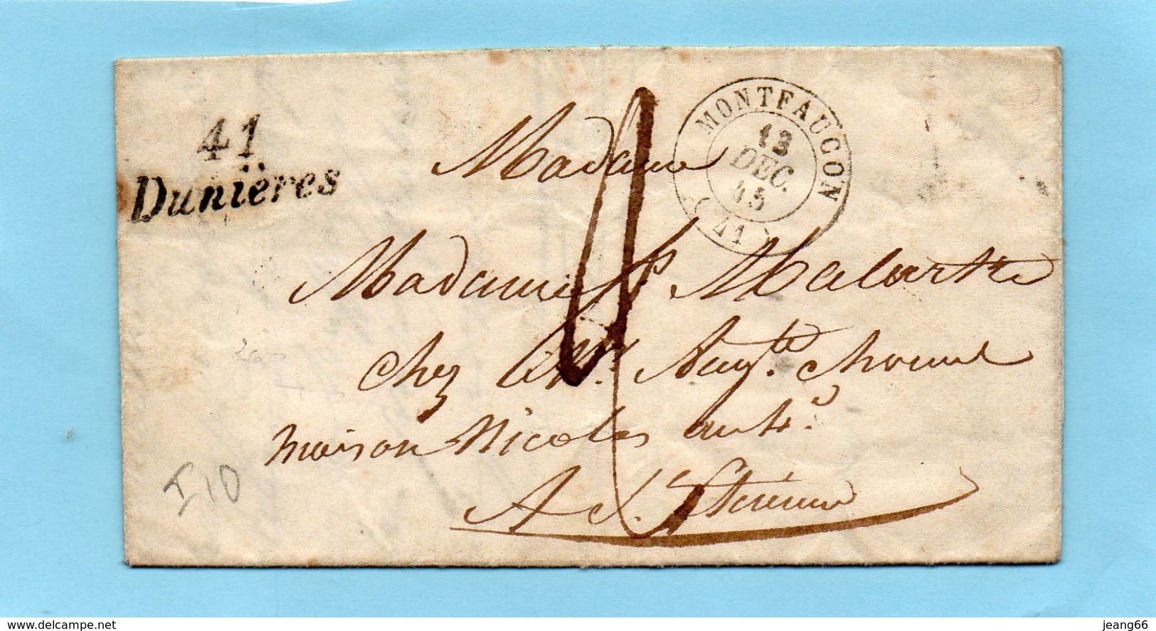 Cursive "41 DUNIERES" Associée Au C 15 MONTFAUCON - 1801-1848: Precursors XIX