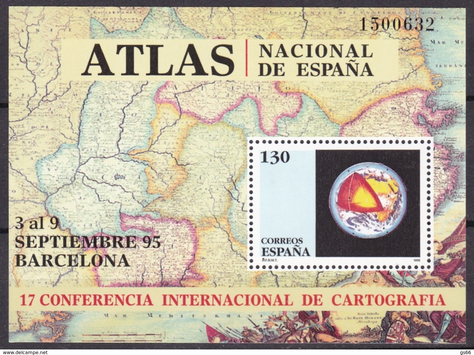 1995, Spanien, 3241 Block 59, Konferenz Für Kartographie, Barcelona. MNH ** - Blocs & Hojas