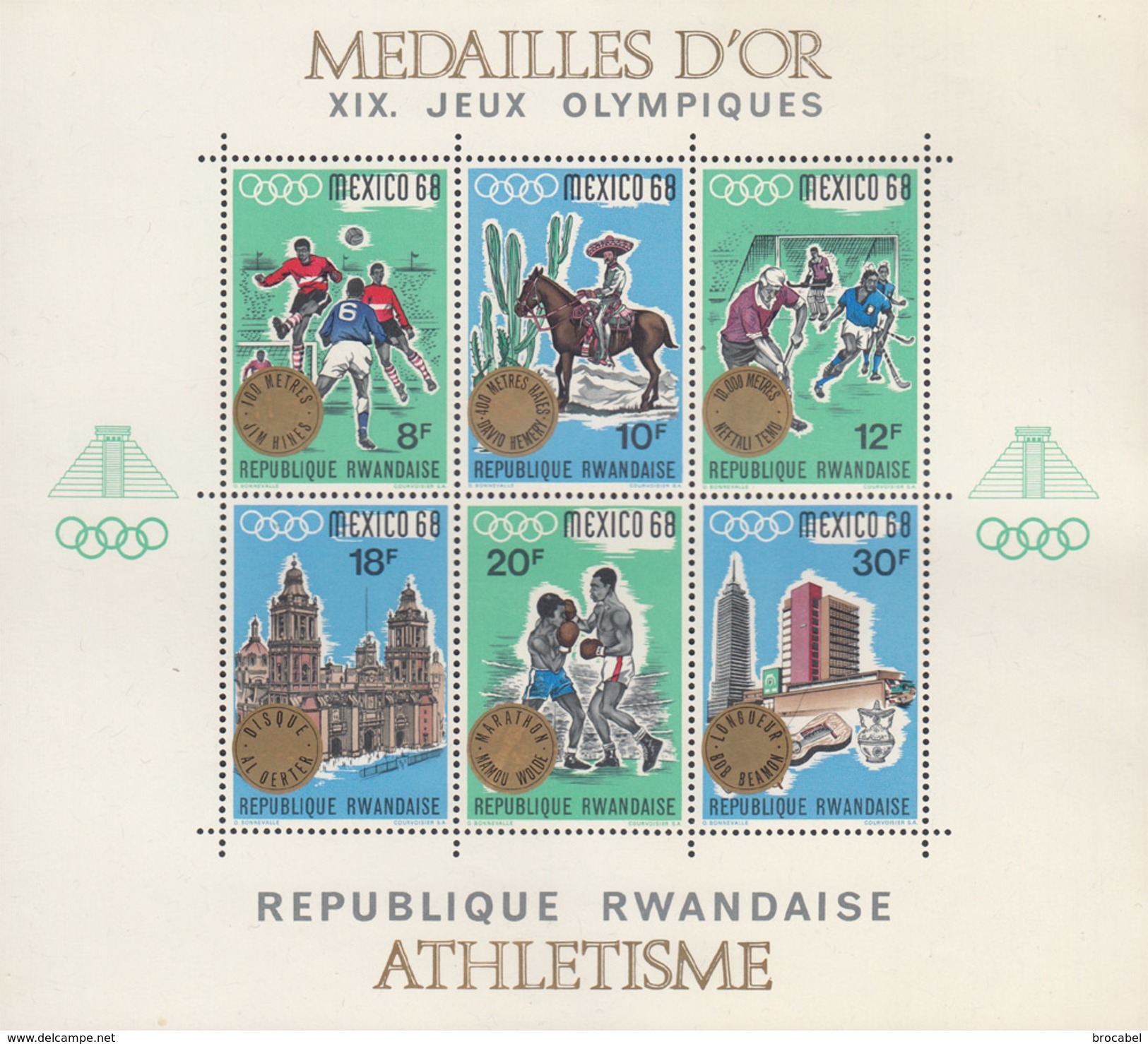 Rwanda BL 013/15**  Médailles D'or Aux Jeux Olympiques De Mexico   MNH - Neufs