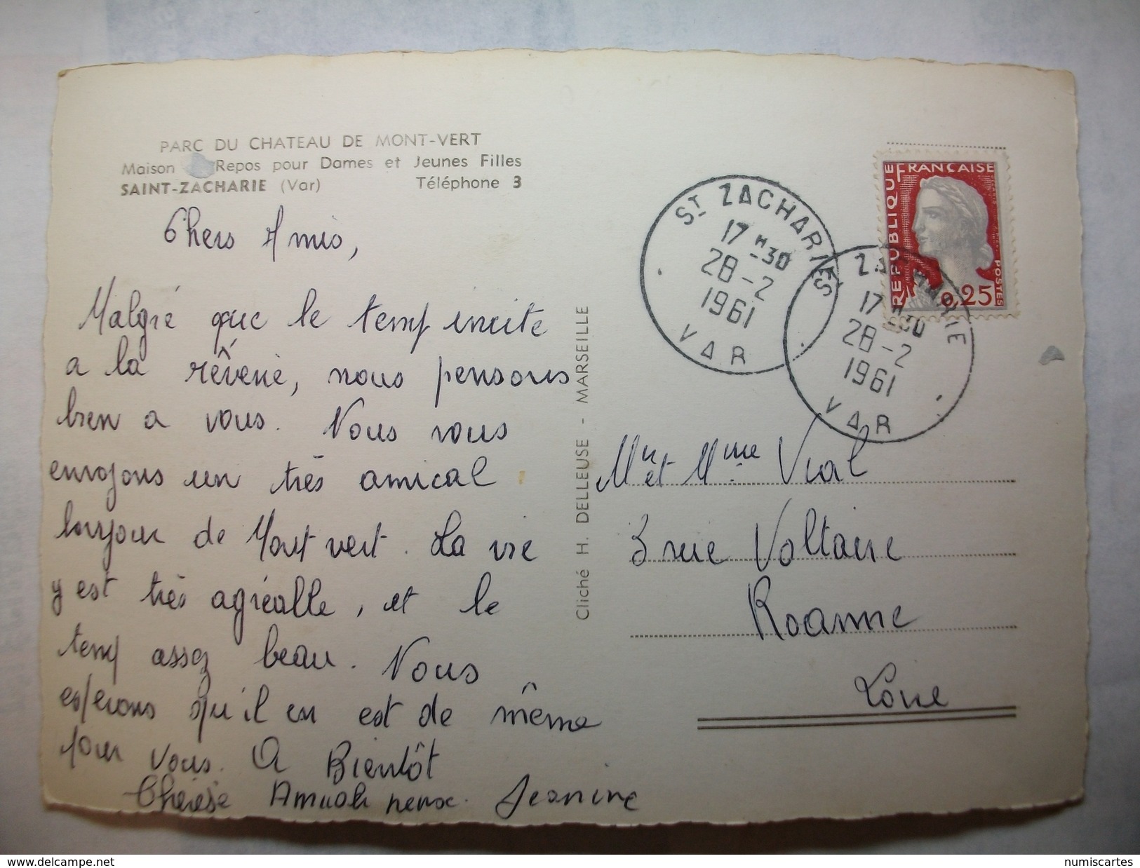 Carte Postale Saint Zaccharie (83) Parc Du Chateau De Mont-Vert-Maison De Repos ( Oblitérée 1961 Timbre 0.25 ) - Saint-Zacharie