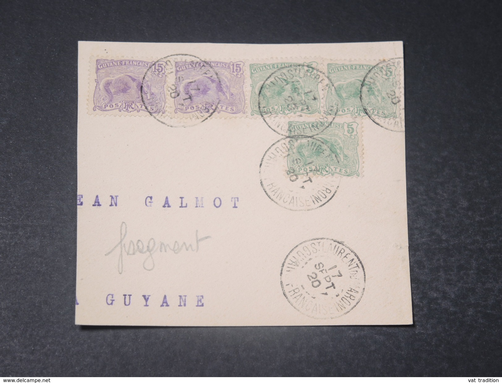 GUYANE - Fragment D 'enveloppe De Saint Laurent Du Maroni En 1920  -  L 10744 - Cartas & Documentos