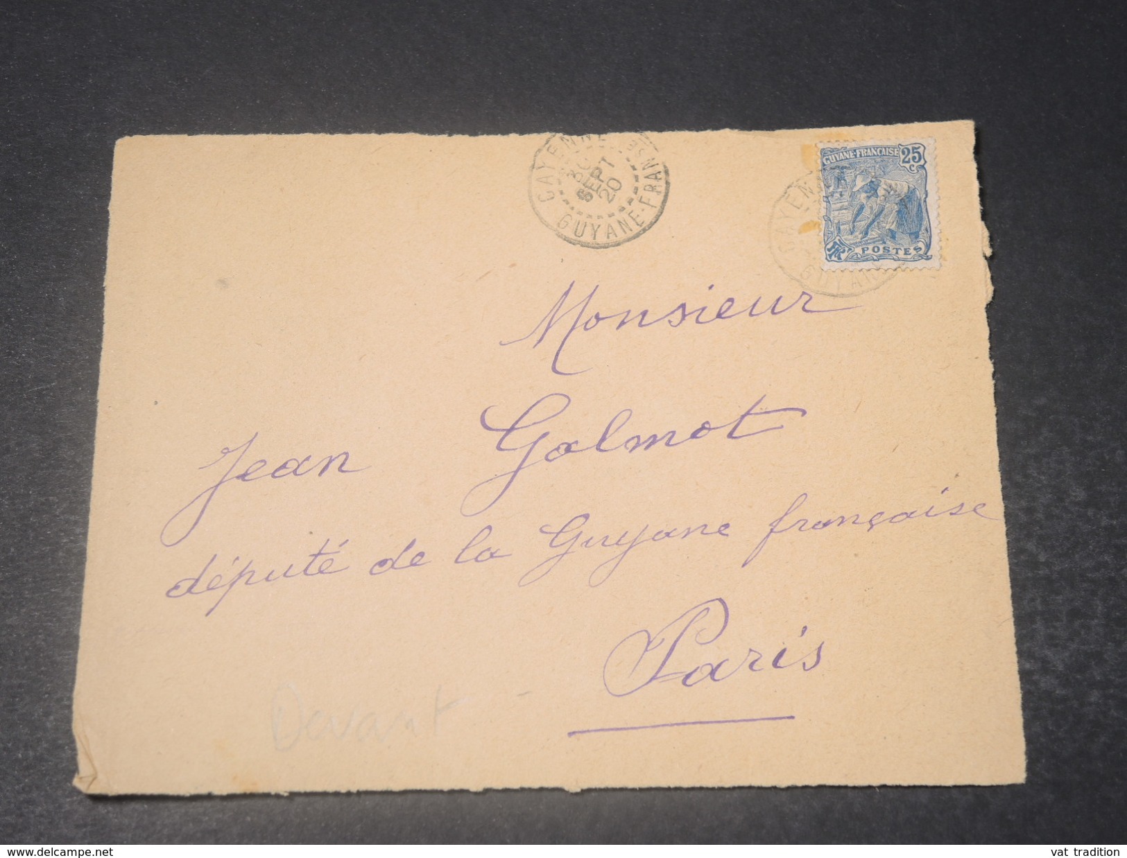 GUYANE - Devant D 'enveloppe De Cayenne Pour Paris En 1920  -  L 10748 - Lettres & Documents