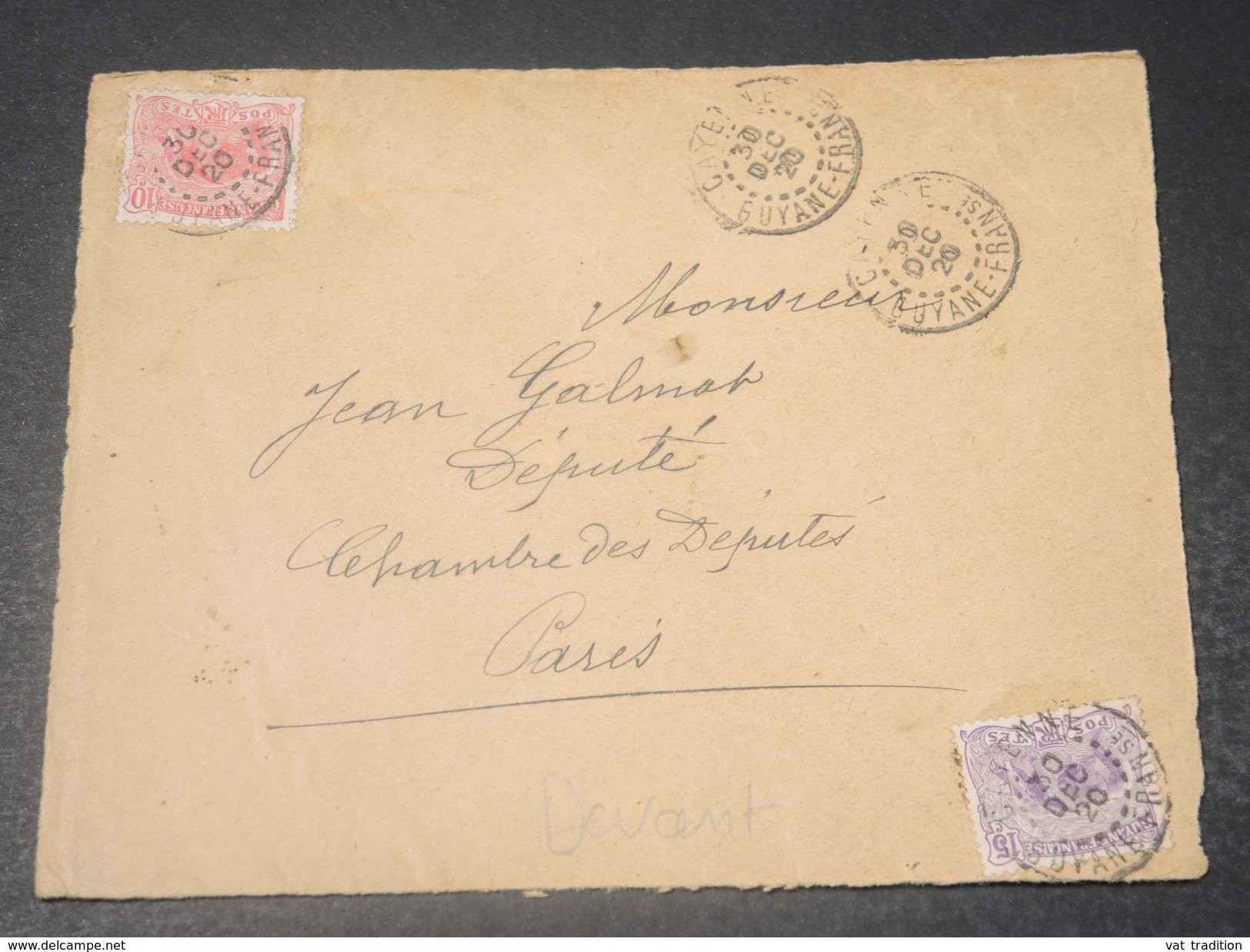 GUYANE - Devant D 'enveloppe De Cayenne Pour Paris En 1920  -  L 10751 - Lettres & Documents