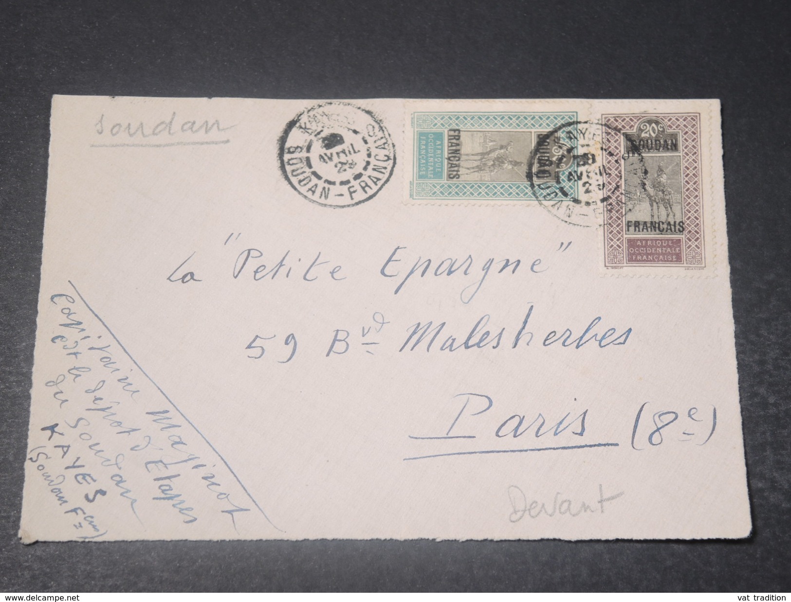 SOUDAN - Enveloppe ( Devant ) De Kayes Pour Paris En 1929 -  L 10767 - Brieven En Documenten