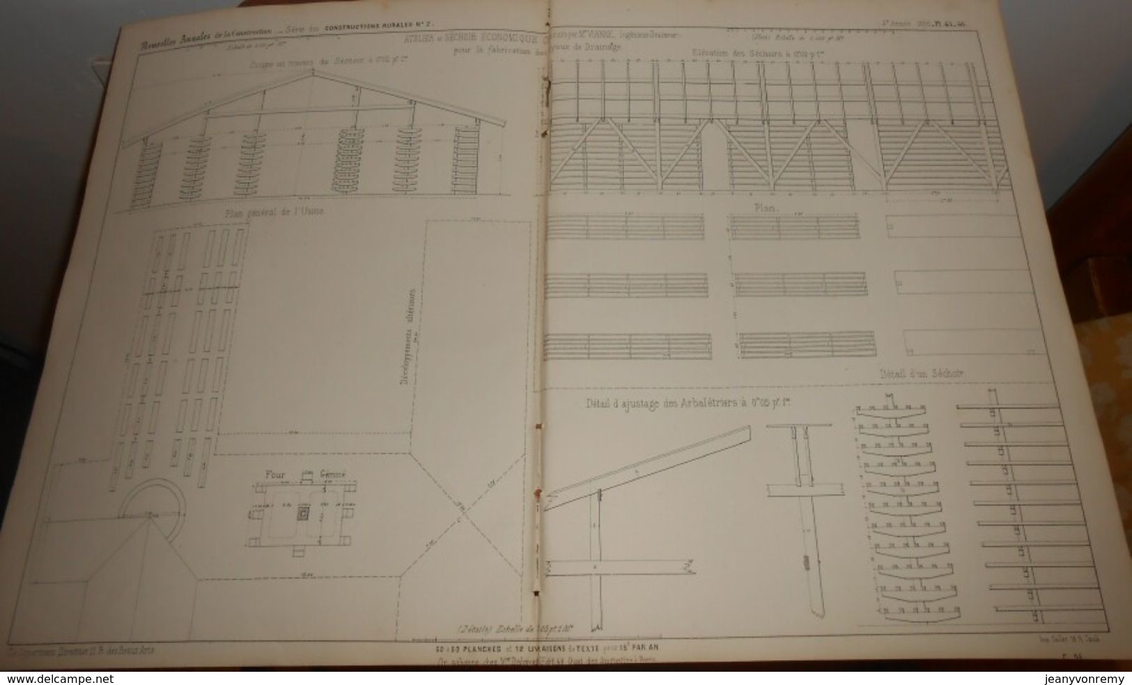 Plan D'un Atelier Et Séchoir Pour La Fabrication Des Tuyaux De Drainage. 1856. - Public Works