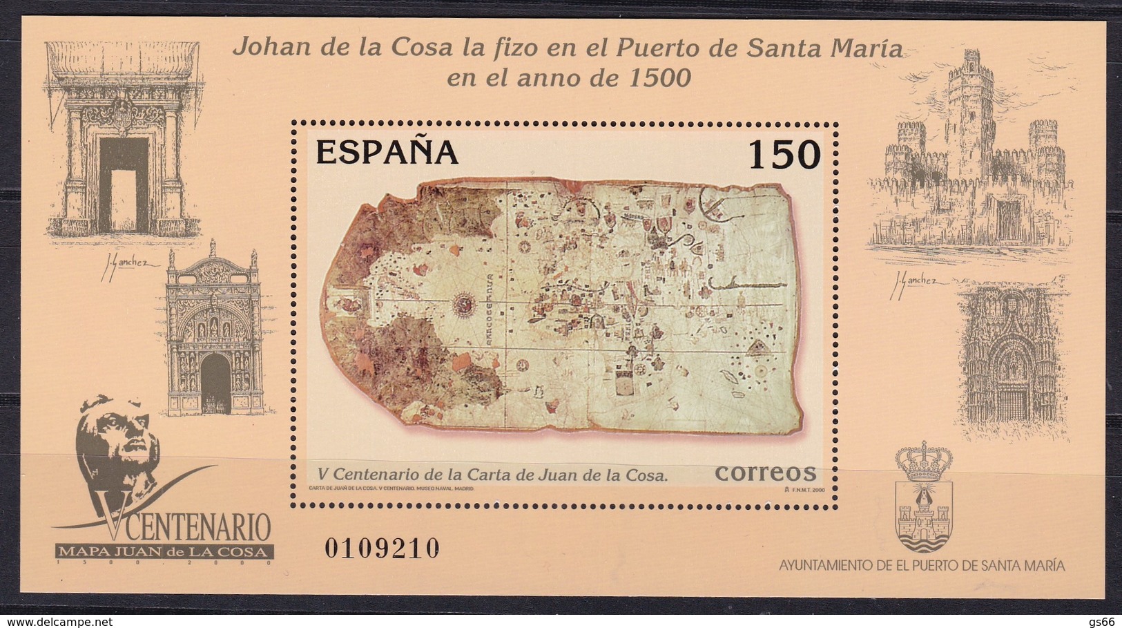 2000, Spanien, 3555 Block 85  Kartographischen Erfassung Der Ostküste Nordamerikas,  MNH ** - Blocchi & Foglietti