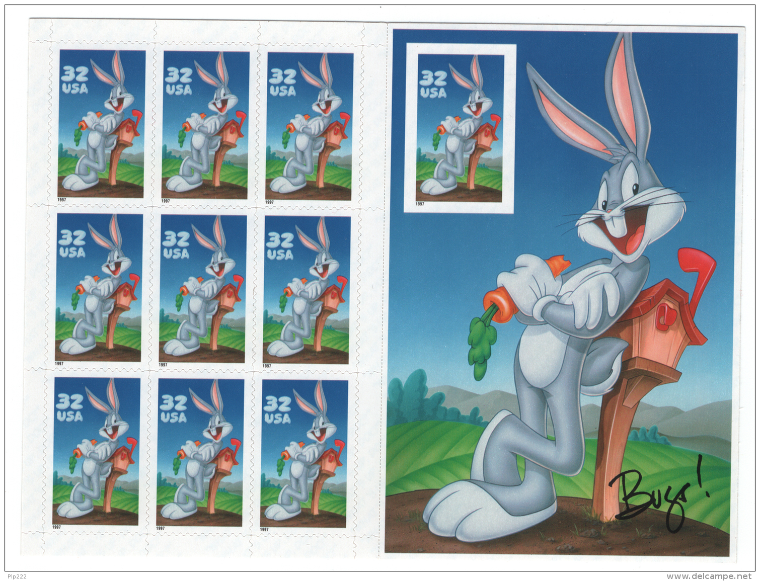 Stati Uniti 1997 Unif.Bugs Bunny Minisheet 9 With Variety **/MNH VF - Errors, Freaks & Oddities (EFOs)