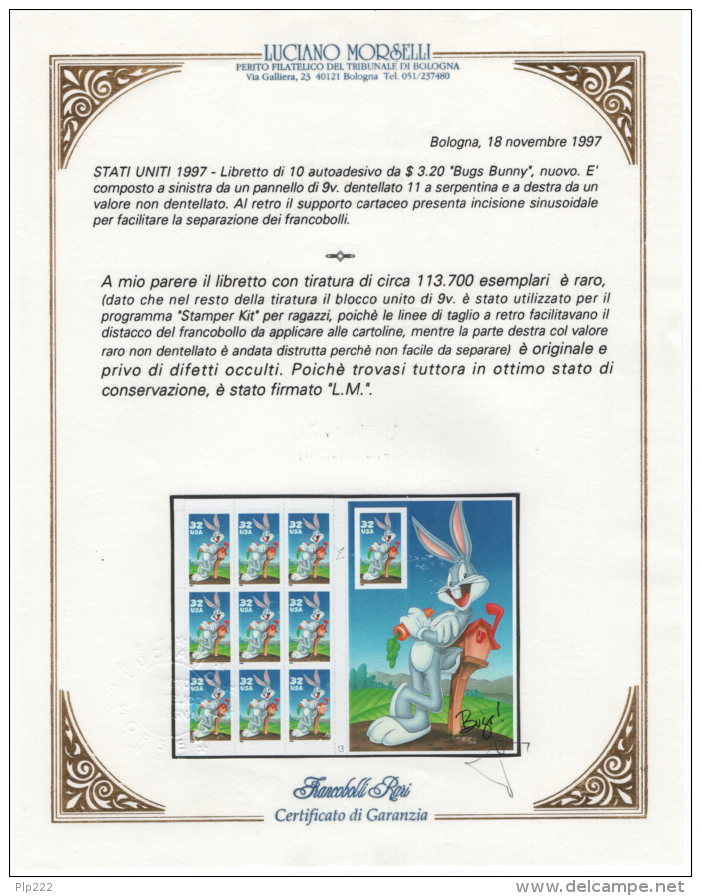 Stati Uniti 1997 Unif.Bugs Bunny Minisheet 9 With Variety **/MNH VF - Errors, Freaks & Oddities (EFOs)