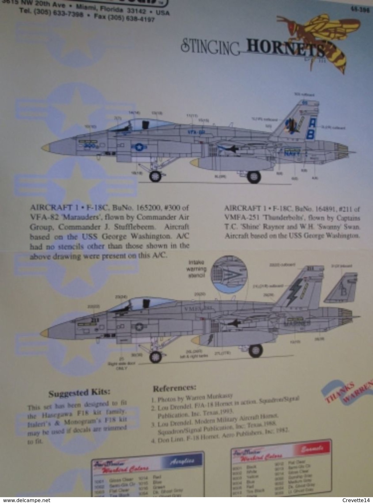 Planche De Décals Additionnels AEROMASTER 1/48e N° 48-396 F-18 HORNET  , Complète Et Non Commencée - Vliegtuigen