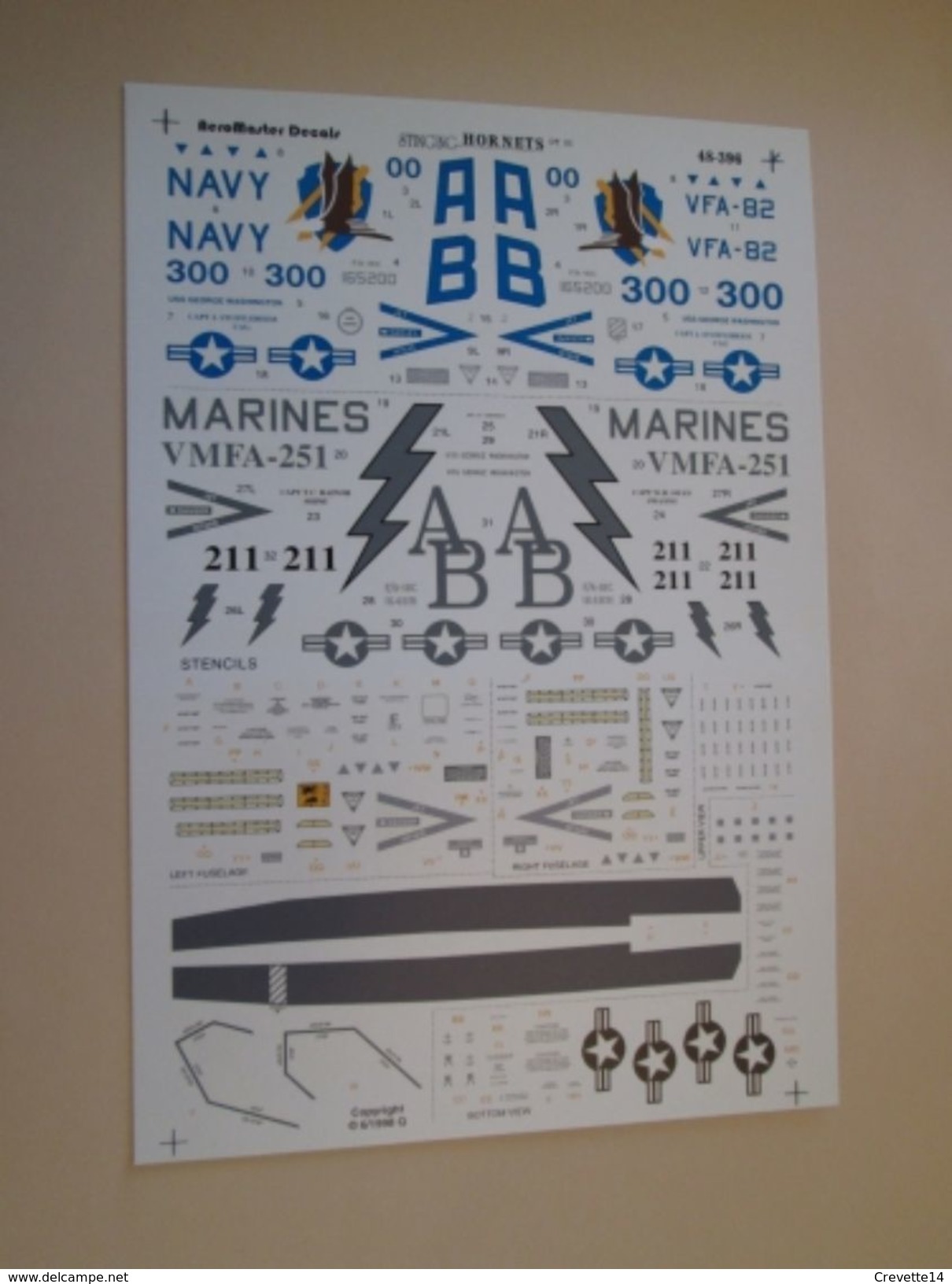 Planche De Décals Additionnels AEROMASTER 1/48e N° 48-396 F-18 HORNET  , Complète Et Non Commencée - Vliegtuigen