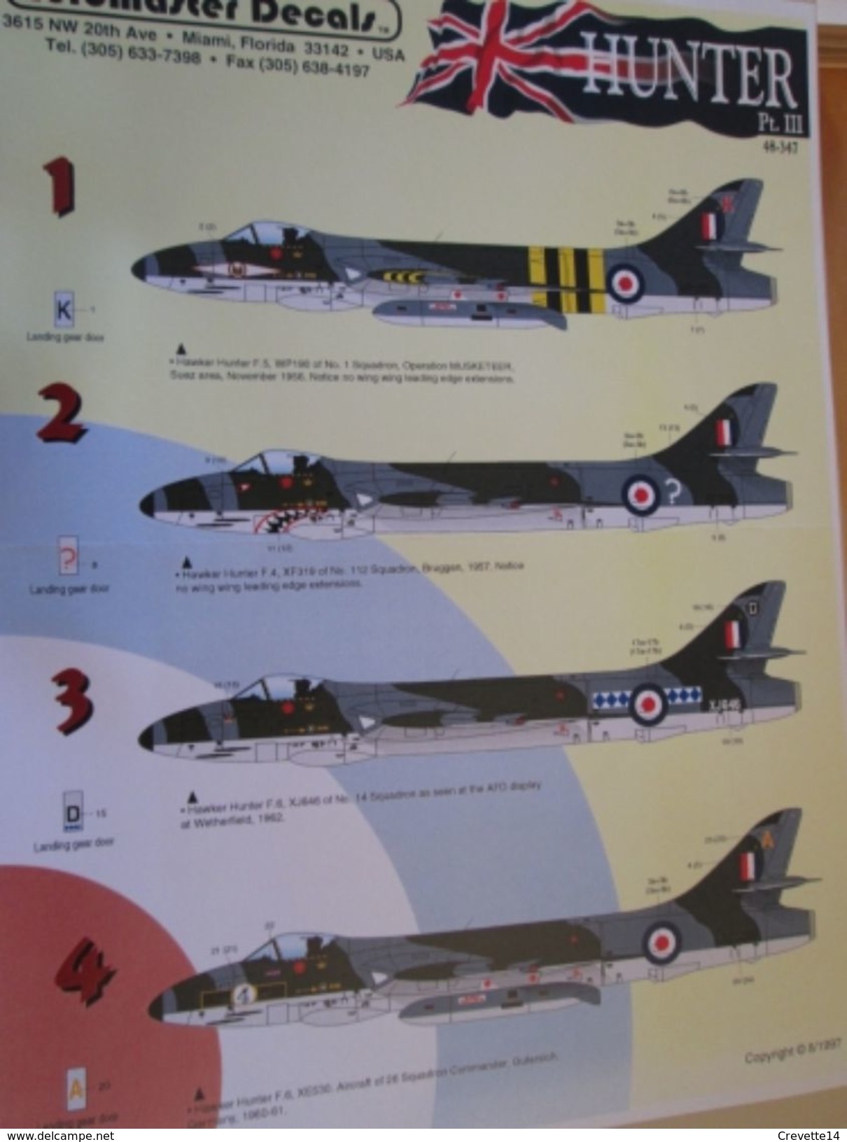 Planche De Décals Additionnels AEROMASTER 1/48e N° 48-347  HAWKER HUNTER  , Complète Et Non Commencée - Vliegtuigen