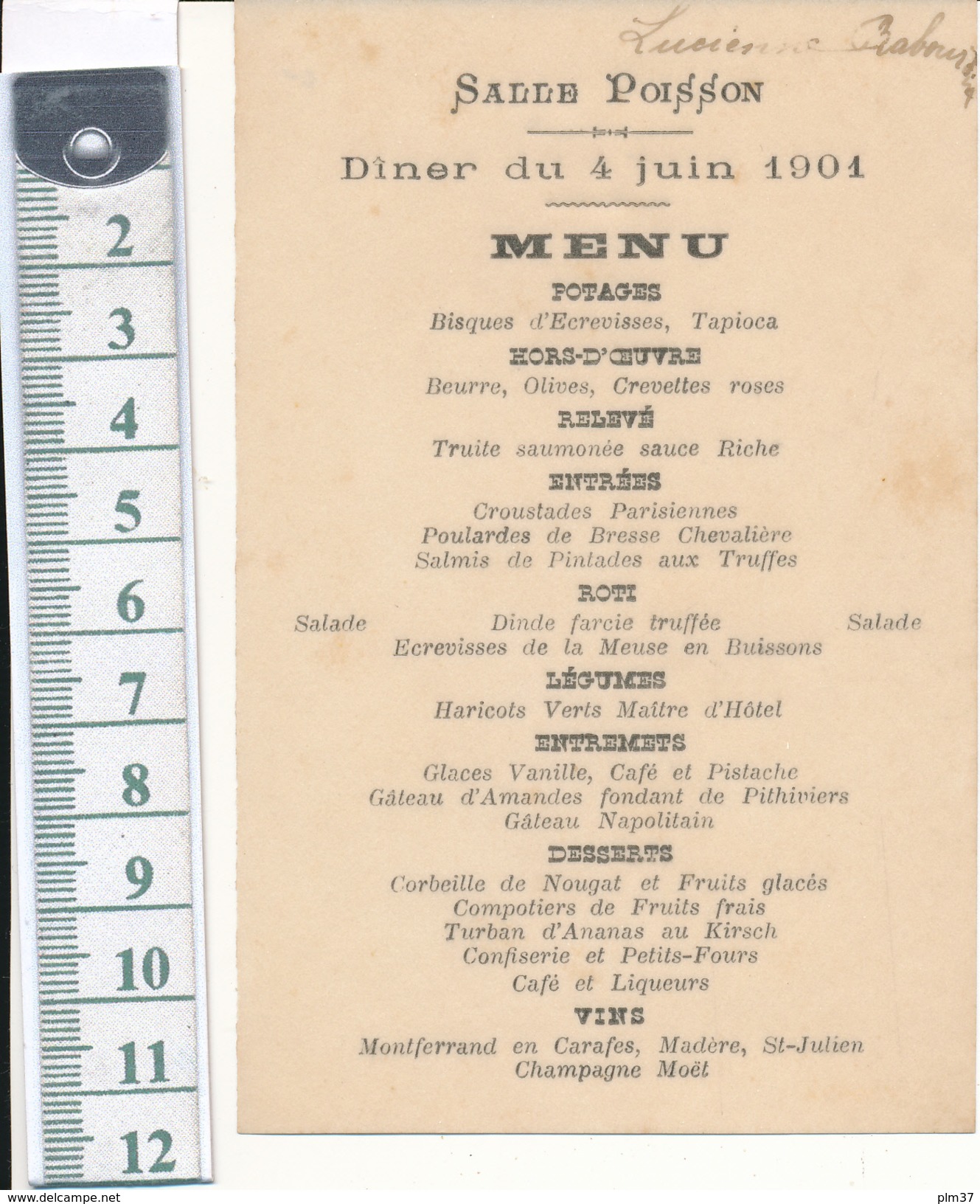 MENU - PITHIVIERS, Loiret - Diner 1901 - Menus