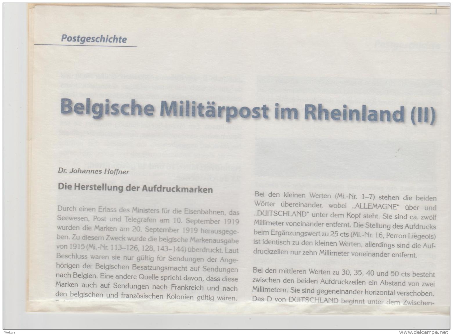 Literatur 106 / Belgische Post Im Besetzten Rheinland. " DIN A 4 Seiten Mit Abbildungen - Militärpost & Postgeschichte