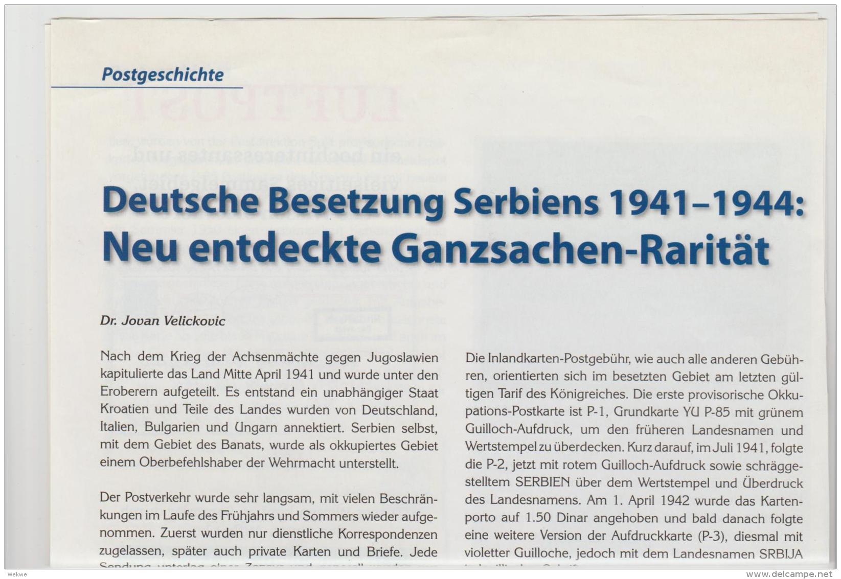 Literatur 101 / Serbien, Deutsche Besetzung II. Weltkrieg. 2 DIN A 4 Seiten Mit Div. Abbildungen - Militaire Post & Postgeschiedenis