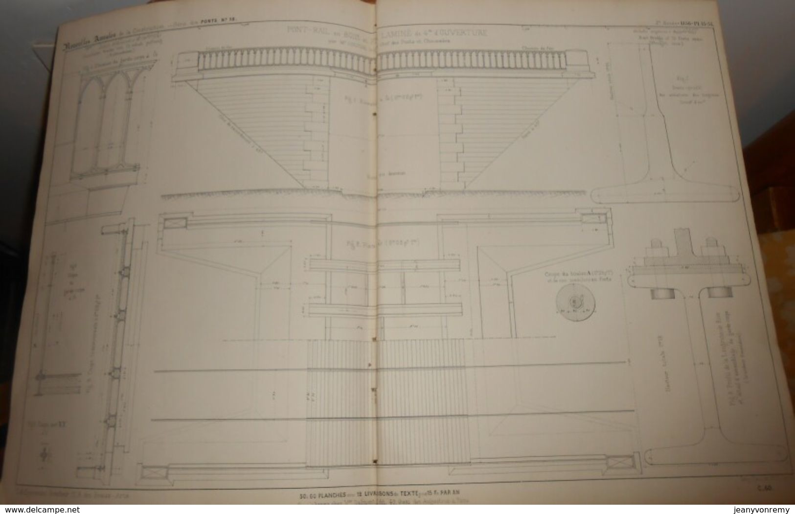 Plan D'un Pont Rail En Bois Et Fer Laminé. 1856. - Opere Pubbliche