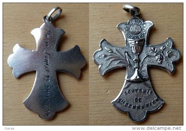 CROIX- 083 Superbe Croix En Ag (poinçon) Souvenir De Première Communion 12 Juin 1892 - Religion & Esotericism