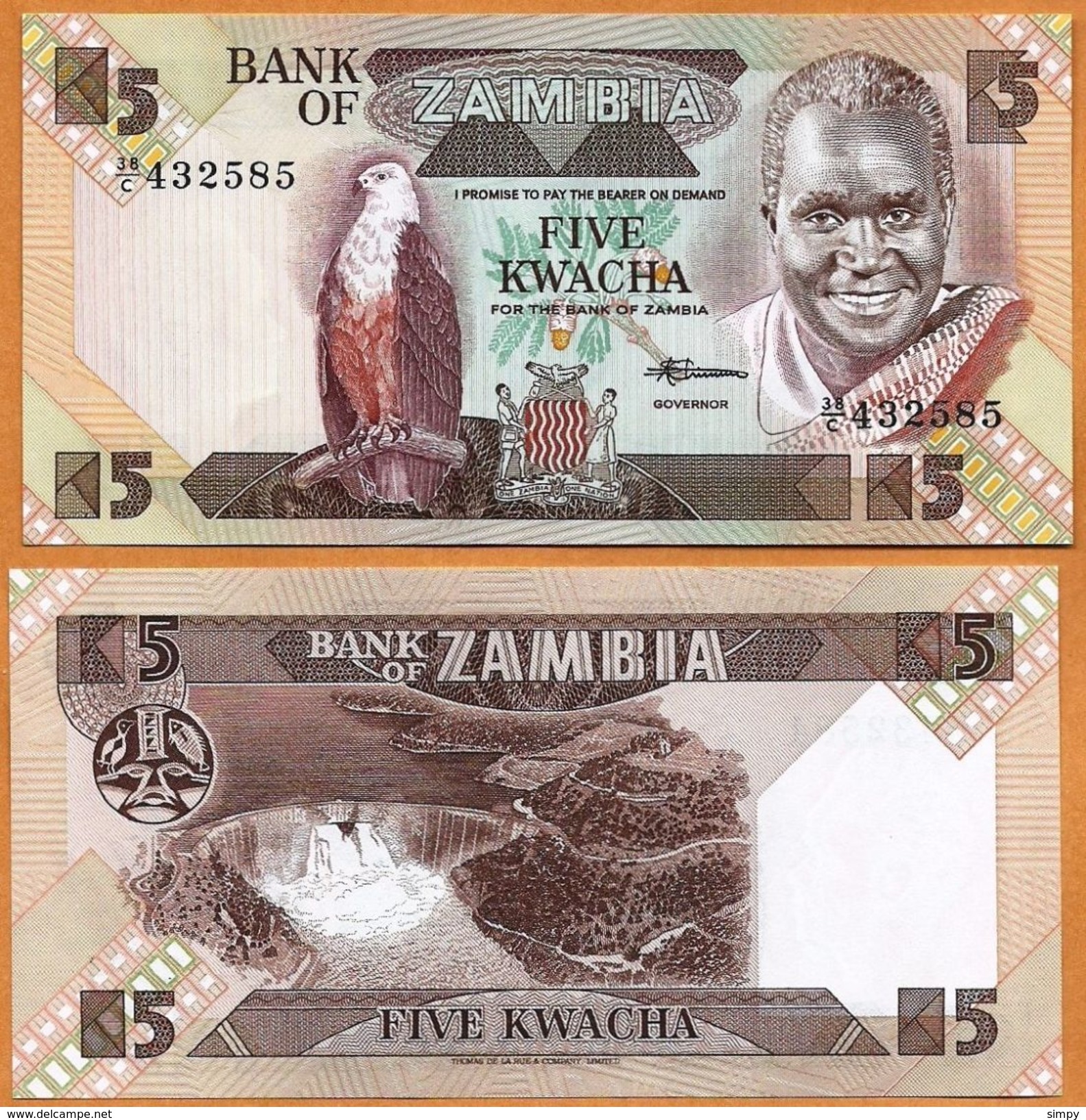 ZAMBIA 5 Kwacha 1980-1988  UNC Pick 25d - Zambia