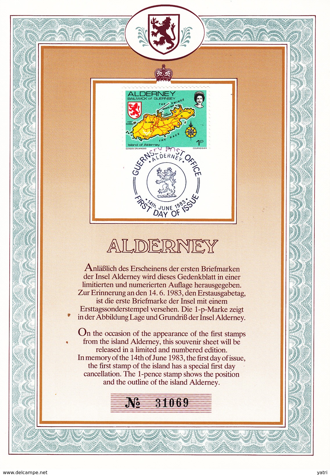 Alderney (1983) N. 1 Sul FDC - Alderney