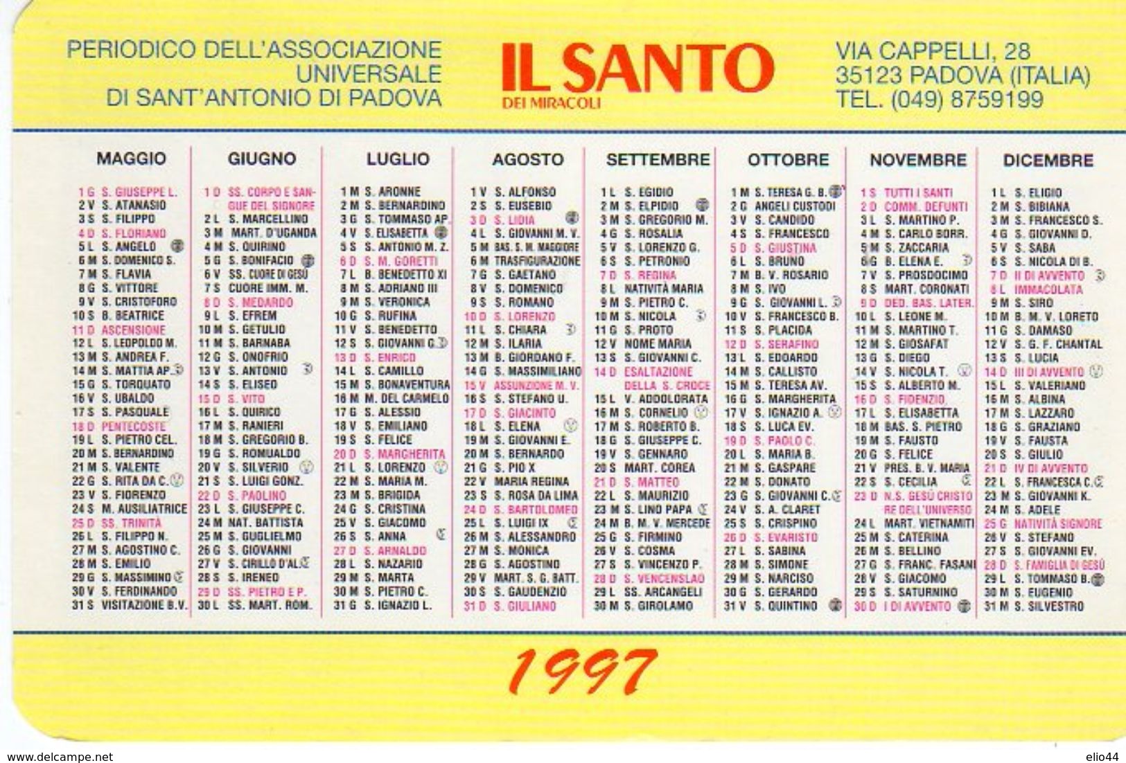 1997 -Padova-" Il Santo " Rivista Mensile - - Formato Piccolo : 1991-00