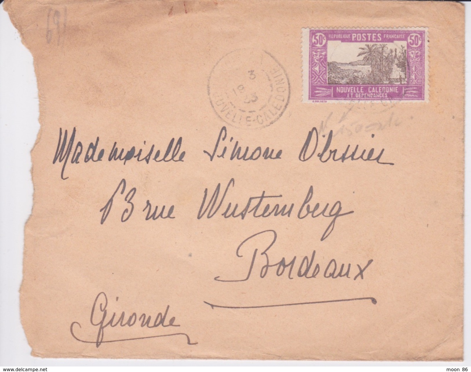 POSTES NOUVELLE CALEDONIE ET DEPENDANCES - TIMBRE 50 C VIOLET N 150 - CACHET 1933 - Lettres & Documents