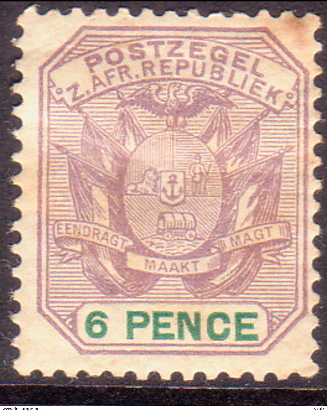 SOUTH AFRICA TRANSVAAL 1896 SG #222 6d MH Lilac And Green Wagon With Pole - Transvaal (1870-1909)