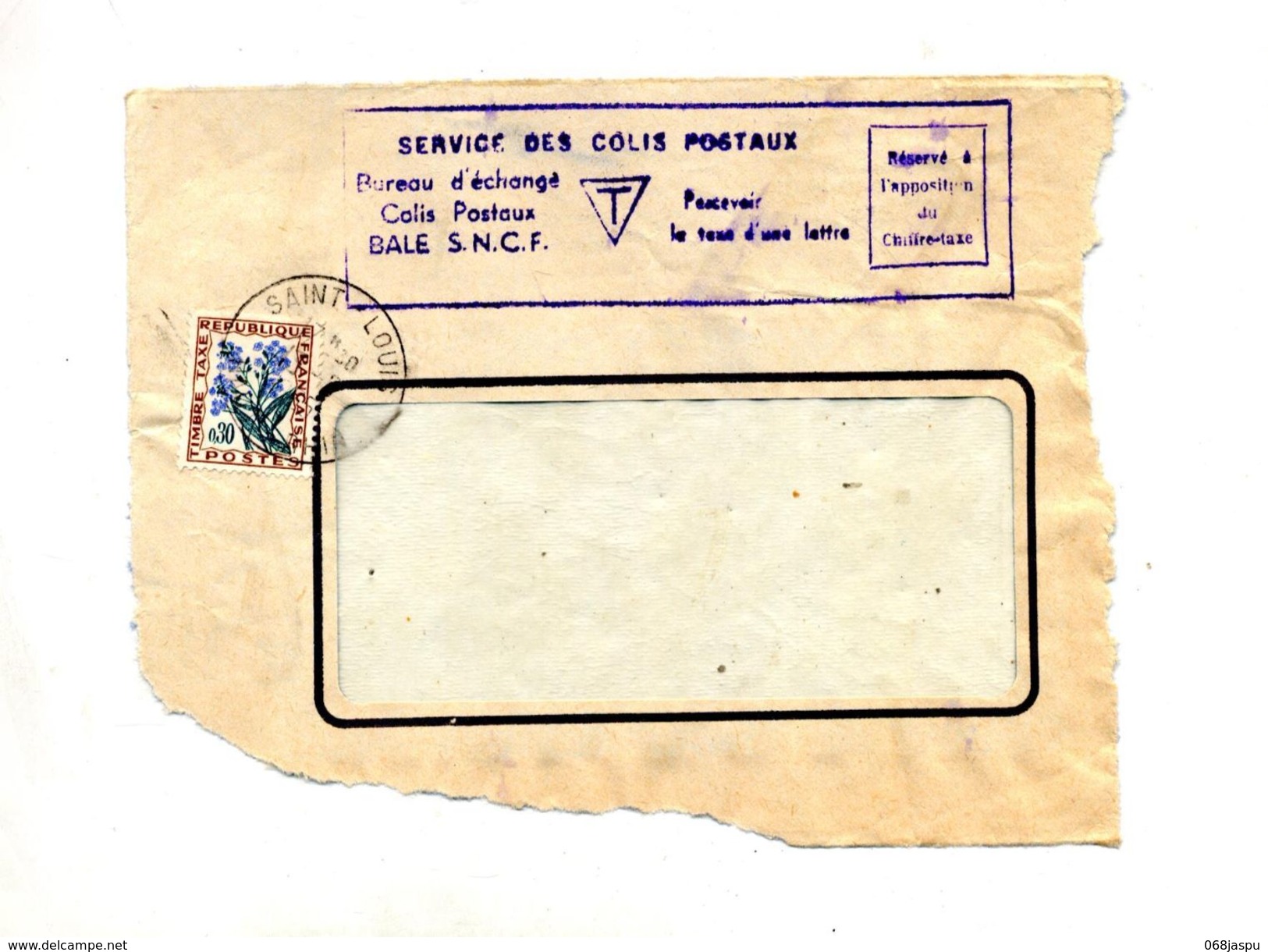 Devant De Lettre Taxee Saint Louis Sur Fleur + Cachet Service Colis Postaux Bale  Taxe T - 1859-1959 Briefe & Dokumente