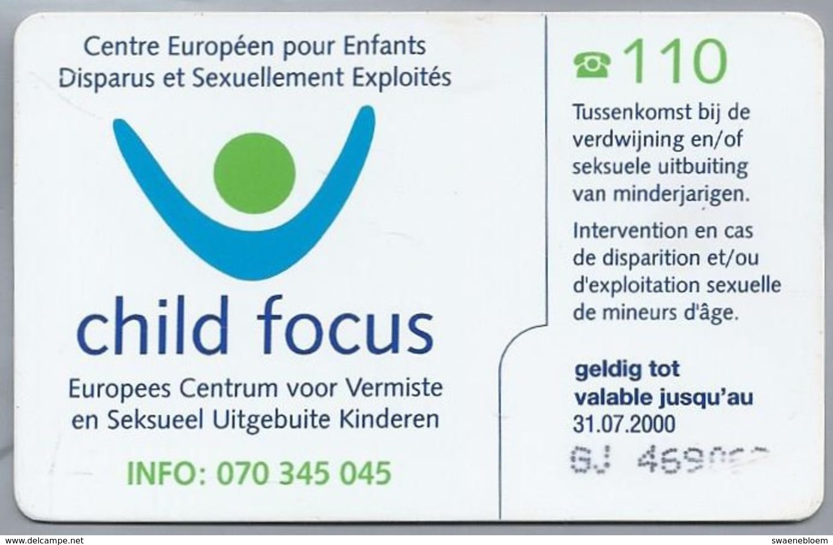 BE.- België. Telecard.- BELGACOM. Child Focus. Europees Centrum Voor Vermiste En Seksueel Uitgebuite Kinderen. GJ 469 - Con Chip