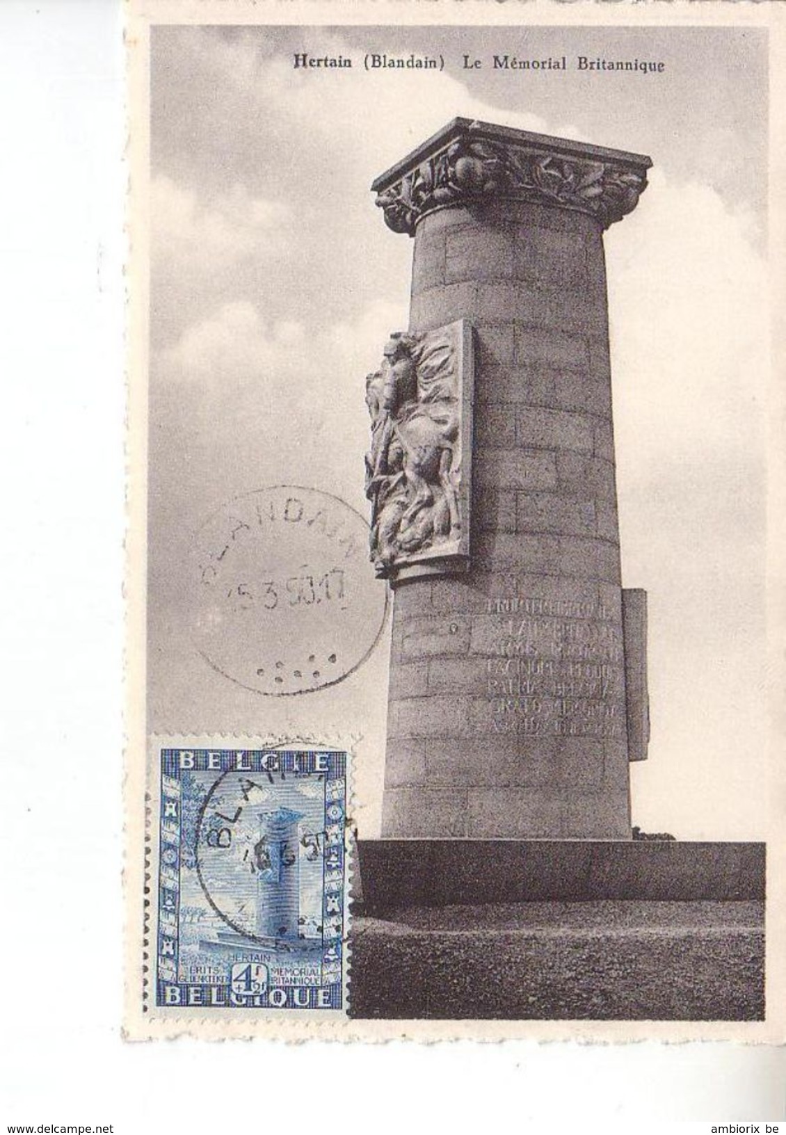 Carte Max 825 Hertain Blandain - Mémorial Britanique - 1934-1951