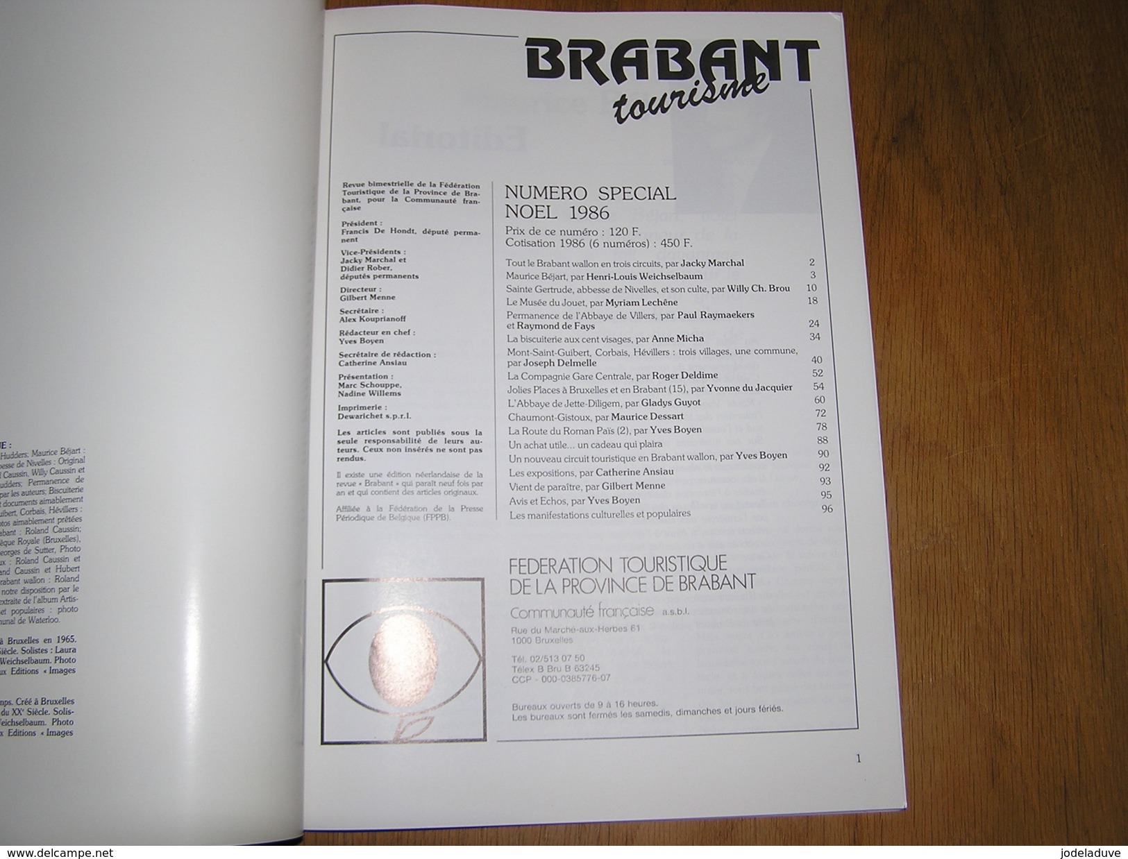 BRABANT Revue N° 5 6 1986 Régionalisme Brabant Béjart Chaumont Gistoux Jette Diligem Biscuiterie Abbaye Villers Nivelles - België