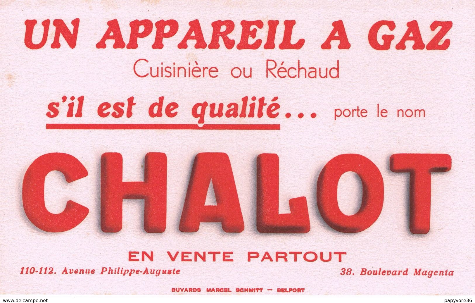 ANCIEN BUVARD " CHALOT " - Appareil à Gaz - Cuisinière Ou Réchaud - Electricité & Gaz