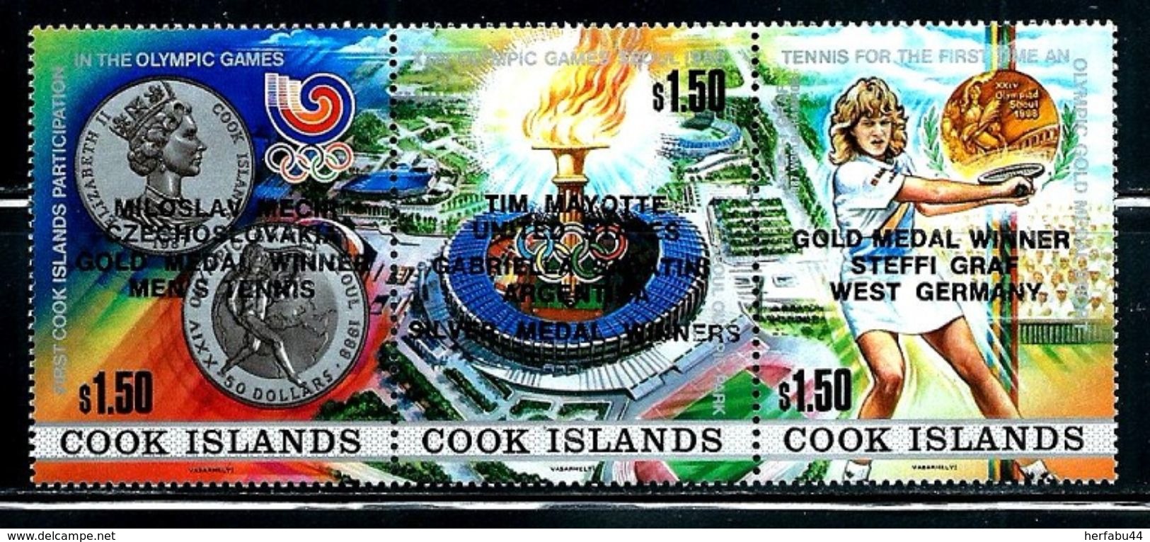 Cook Islands    "Olympic Games Seoul"   Overprinted   Strip Of 3    SC# 1000    MNH   SCV$ 12.00 - Summer 1988: Seoul