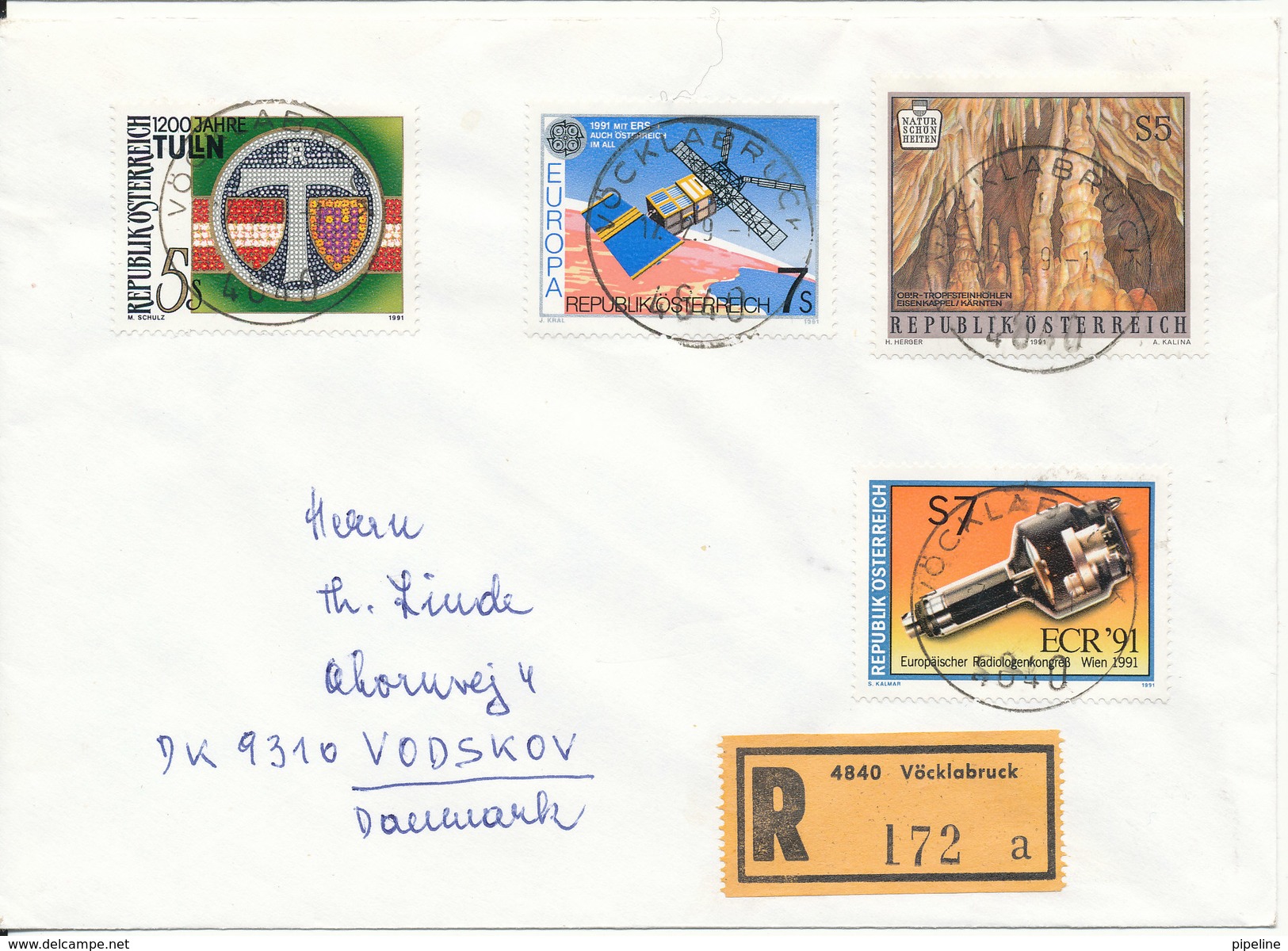 Austria Registered Cover Sent To Denmark Vöcklabruck 17-2-1992 With Topic Stamps - Lettres & Documents