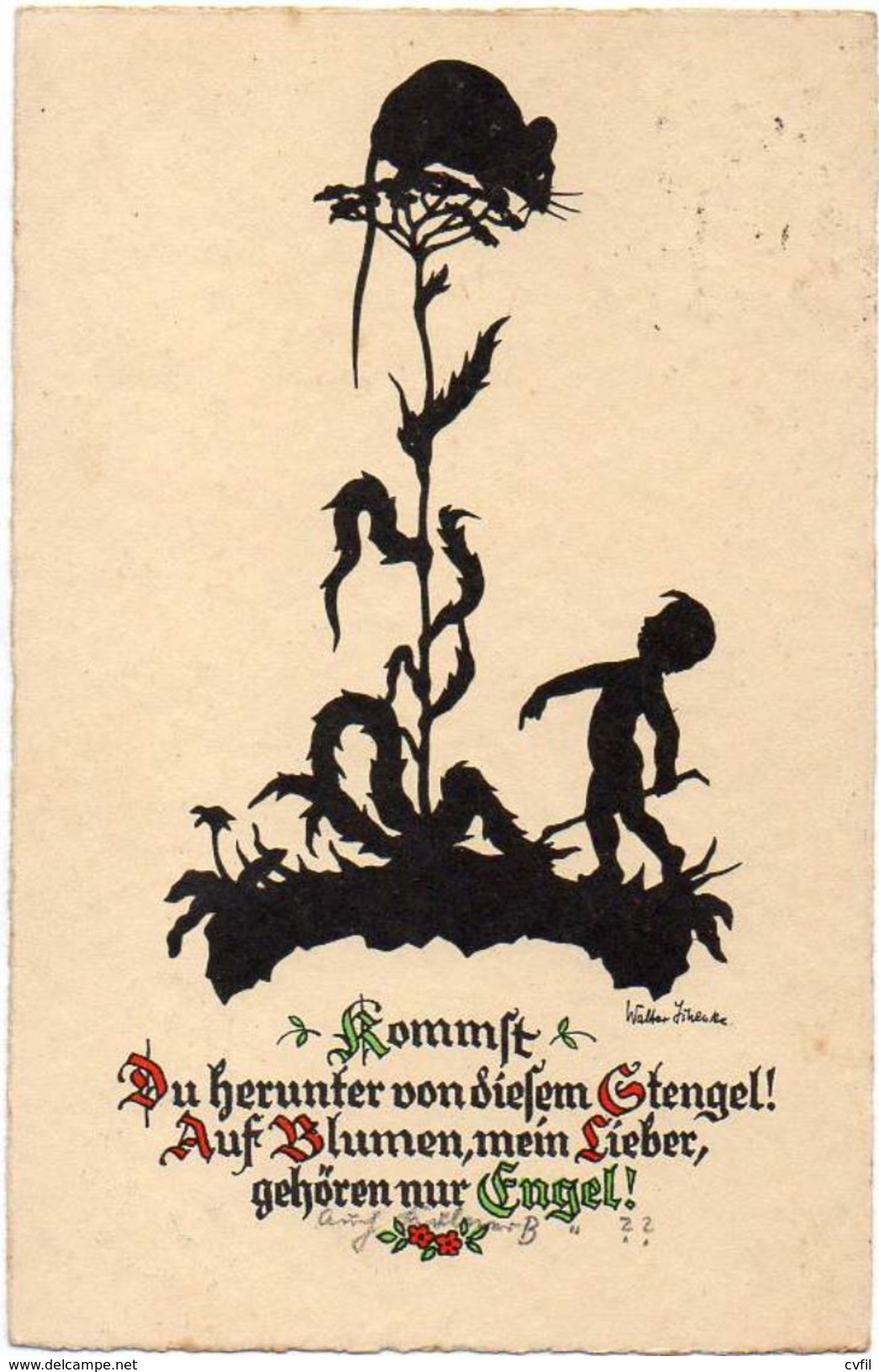 SILHOUETTE POSTAL CARD Of Fairy Tale By Walter Schenke - Silhouette - Scissor-type