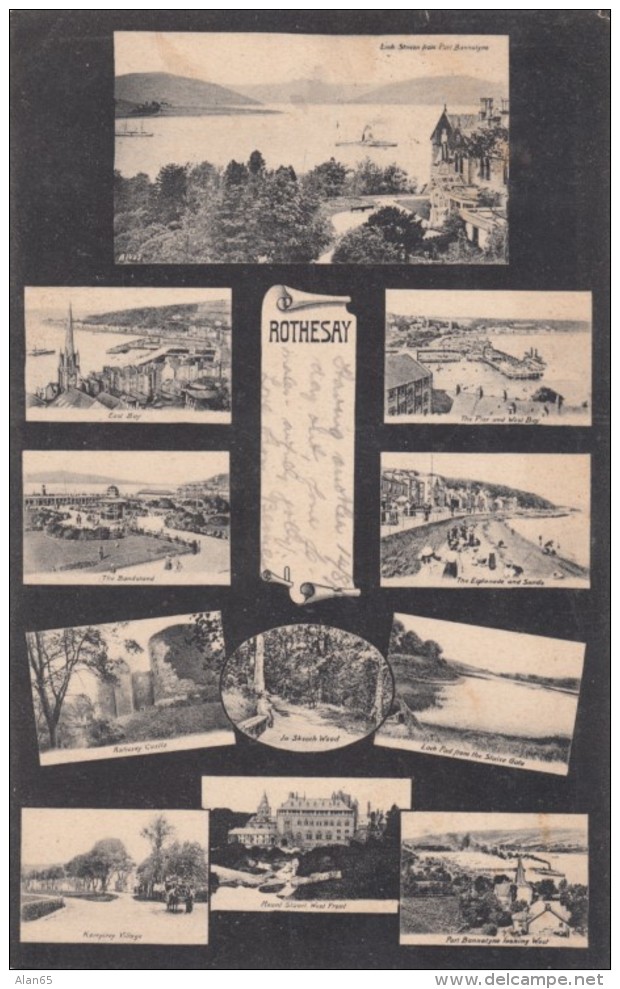 Rothesay Scotland UK, Multi-view Of Town Harbour Parks &amp; Churches, C1900s Vintage Postcard - Bute