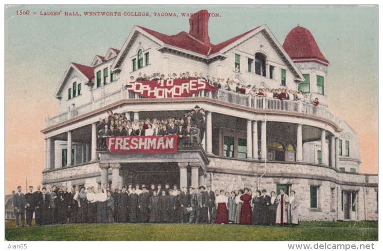 Tacoma Washington, Wentworth College, Ladies Hall With Freshmen And Sophomores, C1900s Vintage Postcard - Tacoma