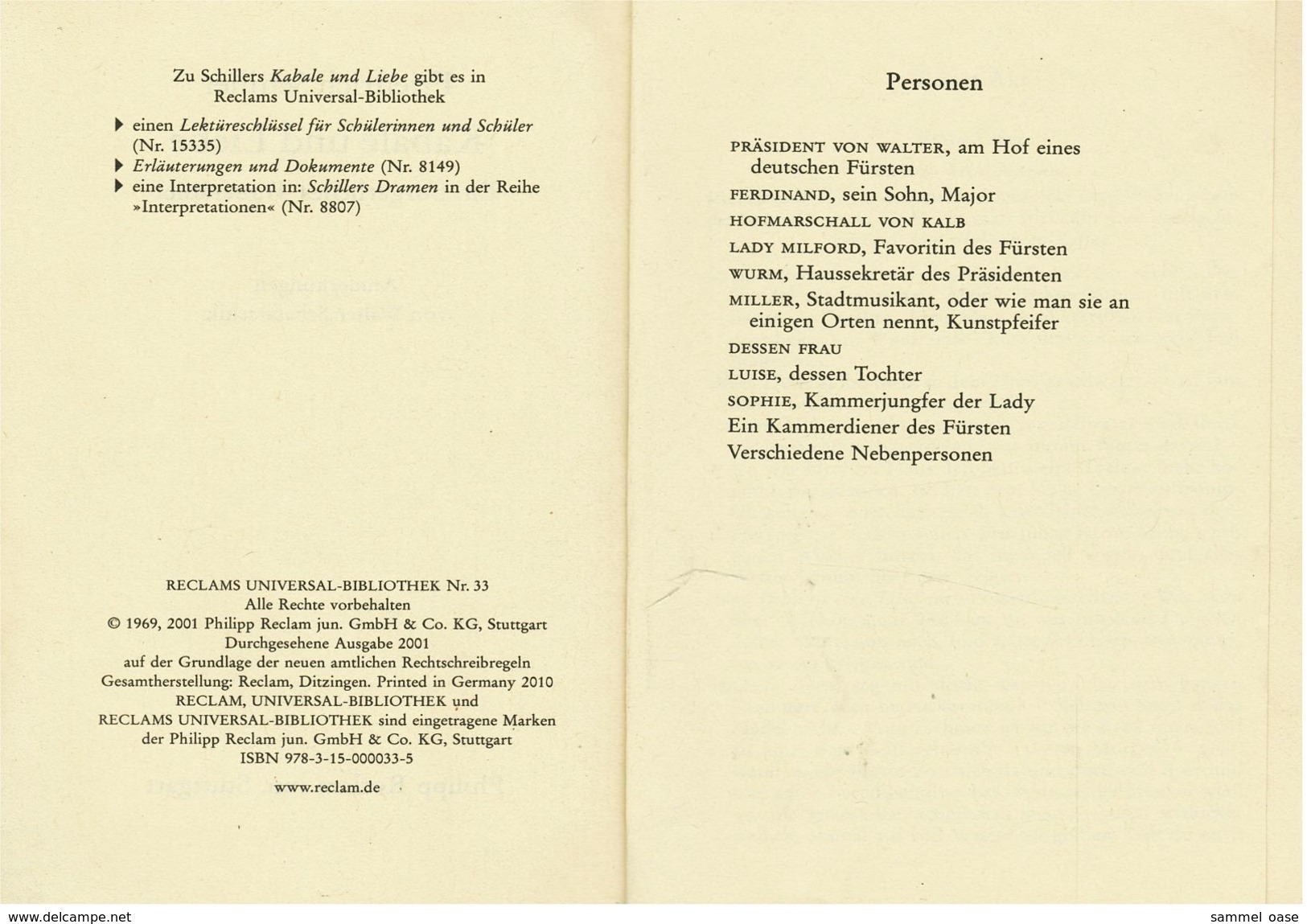 Reclam Heft  -  Friedrich Schiller : Kabale Und Liebe  -  Von 2001 - Deutschsprachige Autoren